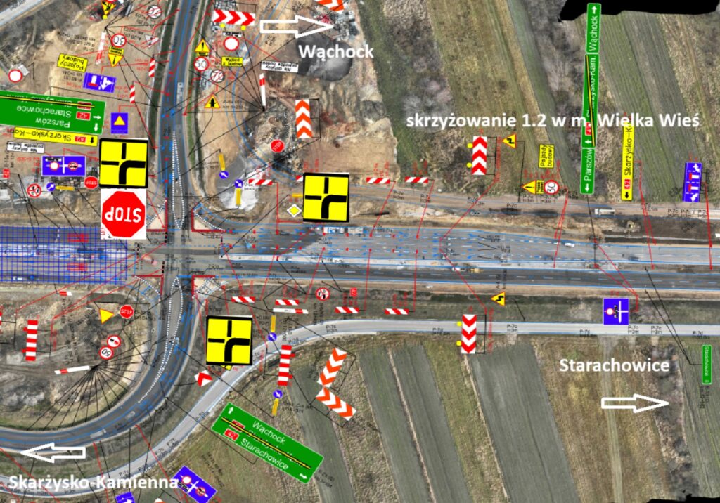 Skrzyżowanie w miejscowości Wielka Wieś.